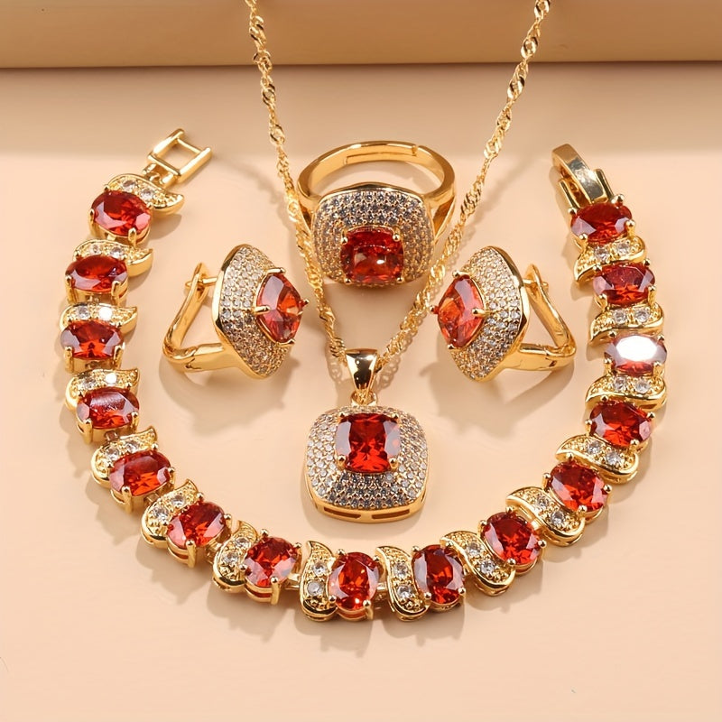 Women’s Jewelry Set with Square Earrings Rings Necklace Bracelets for Weddings and Parties