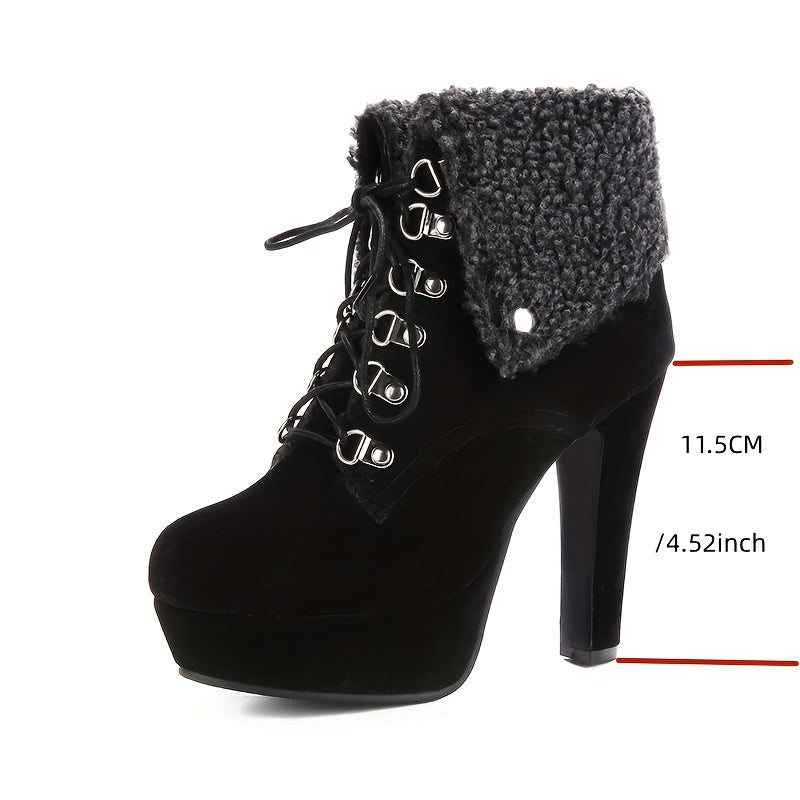 Women Faux Fur-Lined Ankle Boots Round Toe Block Heel Winter Snow Boots