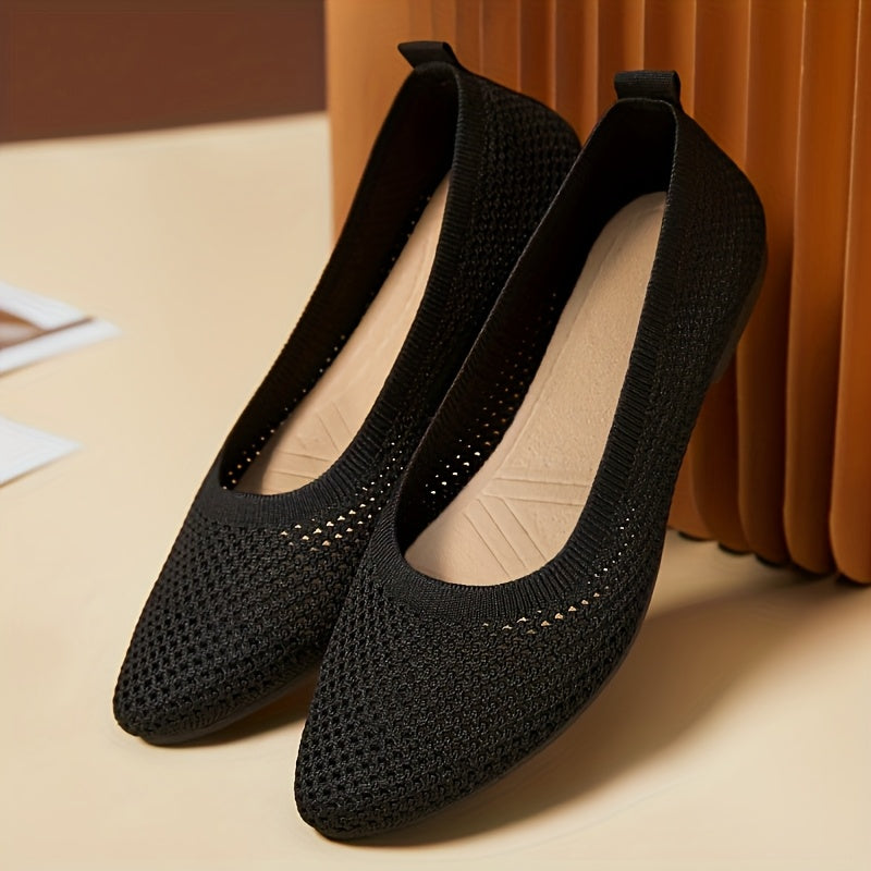 Women's Knit Mesh Pointed Toe Flats, Casual Slip-On Shoes for All Seasons