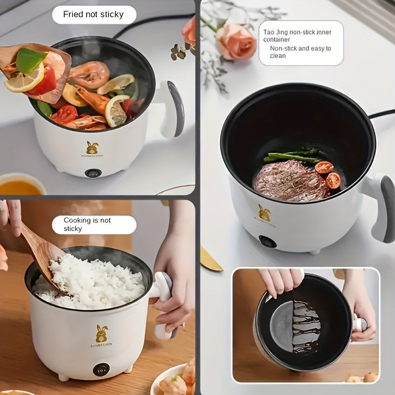 Многофункционительная электрическая кастрюля для студенческих общежитий, с американской вилкой и антипригарным материалом из полипропилена, подходит для варки, паровой обработки, жарки и жарки в воке. Идеально для небольших помещений.