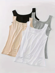 Set of 4 Women's Sleeveless Crew Neck Tank Tops Basic Lingerie