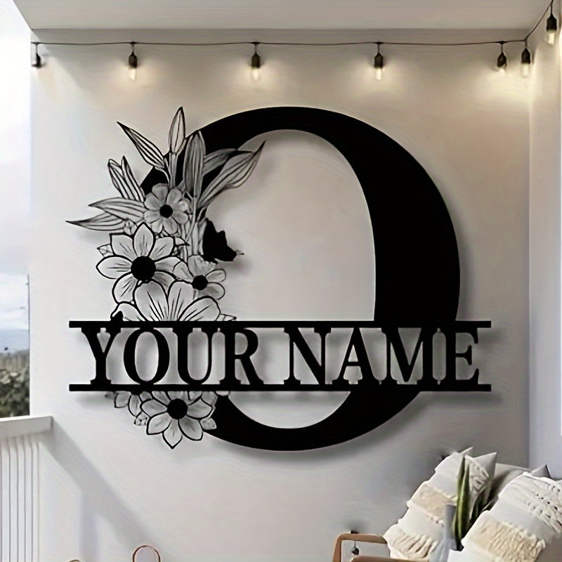 Personalized Metal Family Name Sign with Floral Design for Home Decor