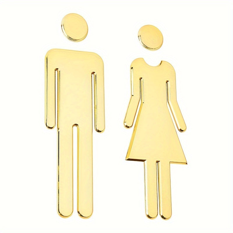 7.9-Inch Self-Adhesive Bathroom Sign Decal Male Female Silvery Golden for Office and Holiday