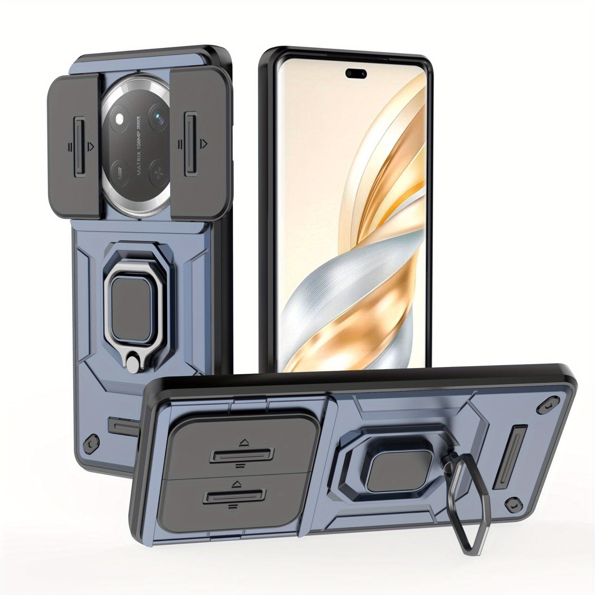 Hybrid Hard PC TPU Phone Case with Rotating Ring Stand for Honor X9C