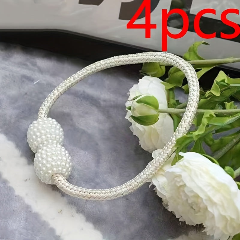 Set of 4 Vintage Magnetic Curtain Clips No-Punch Pearlized Holdbacks for Windows