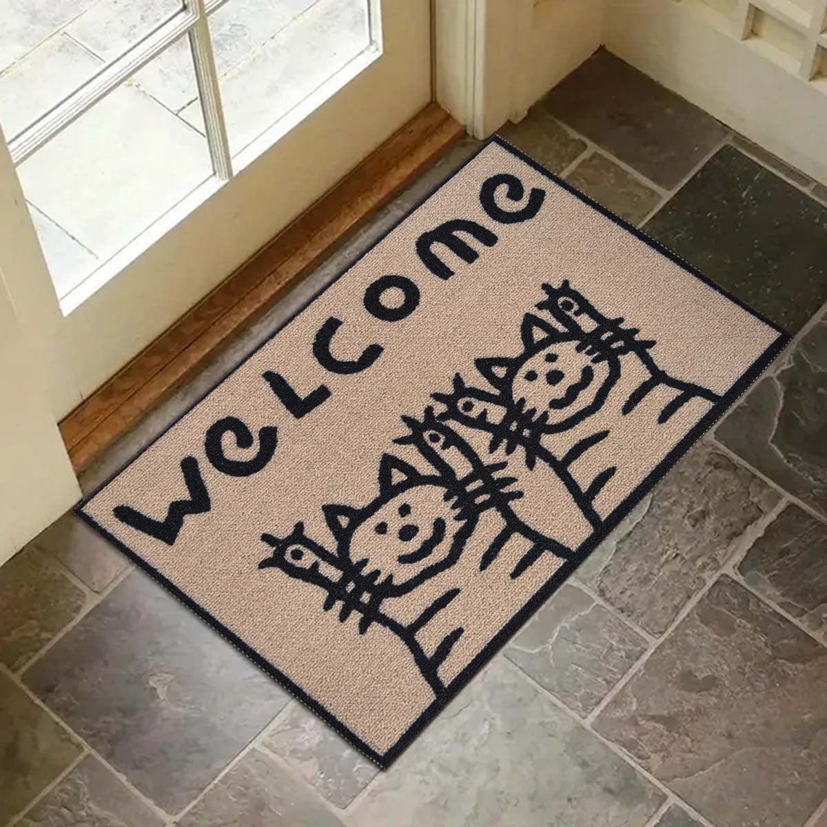 Cat Pattern Non-Slip Door Mat 45.72x76.2 cm Polyester Indoor Outdoor Welcome Mat