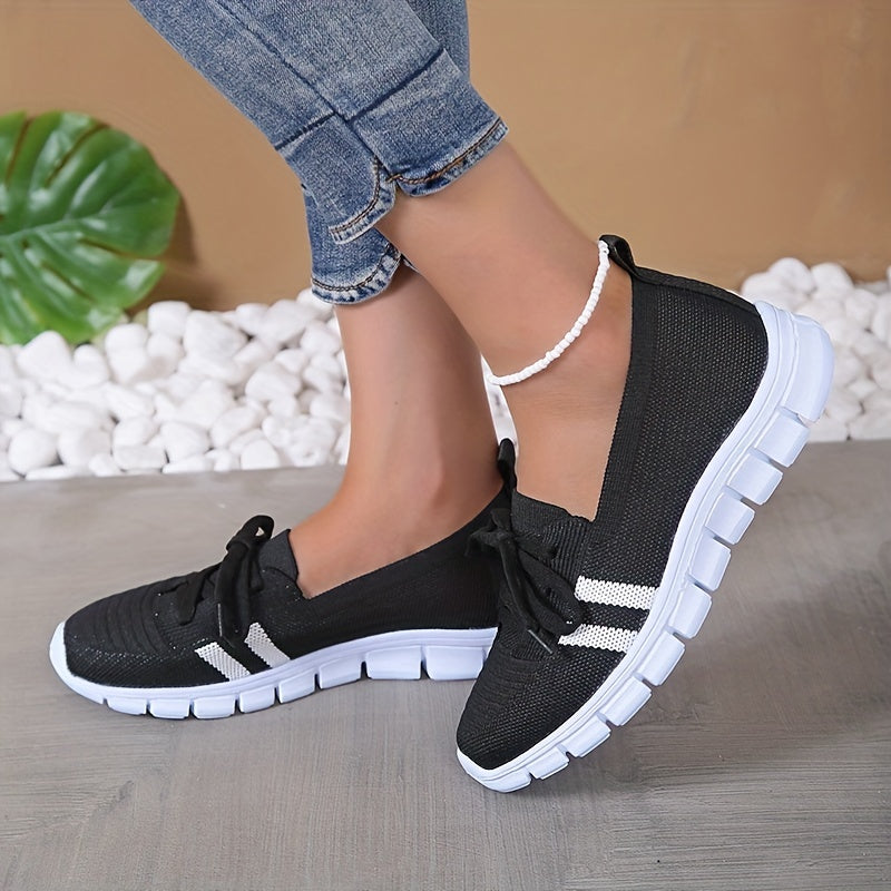 Women's Lace Up Sneakers Knit Low Top Walking Shoes Casual Lightweight Flat Footwear