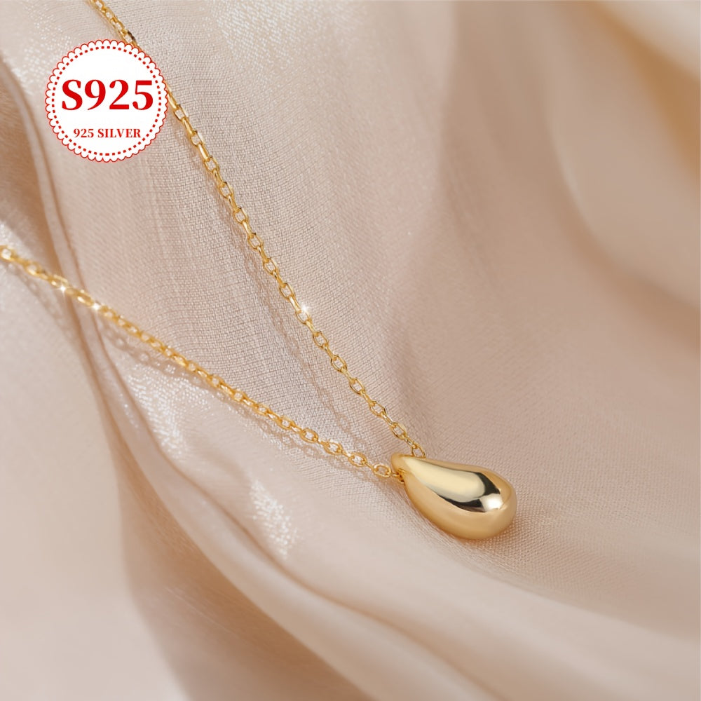 Sterling Silver Teardrop Necklace for Women 18K Gold Plated Minimalist Jewelry