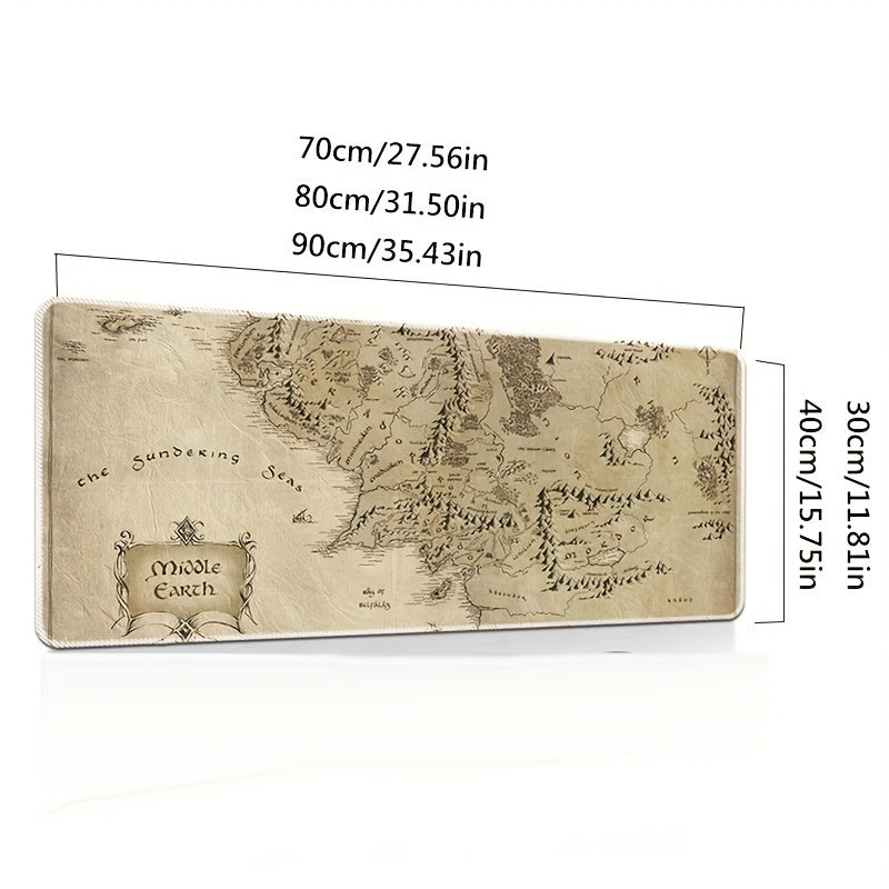 Durable Rubber Gaming Mouse Pad with Middle Earth Map Design Non-Slip Large Desk Mat for Gamers Office and Home