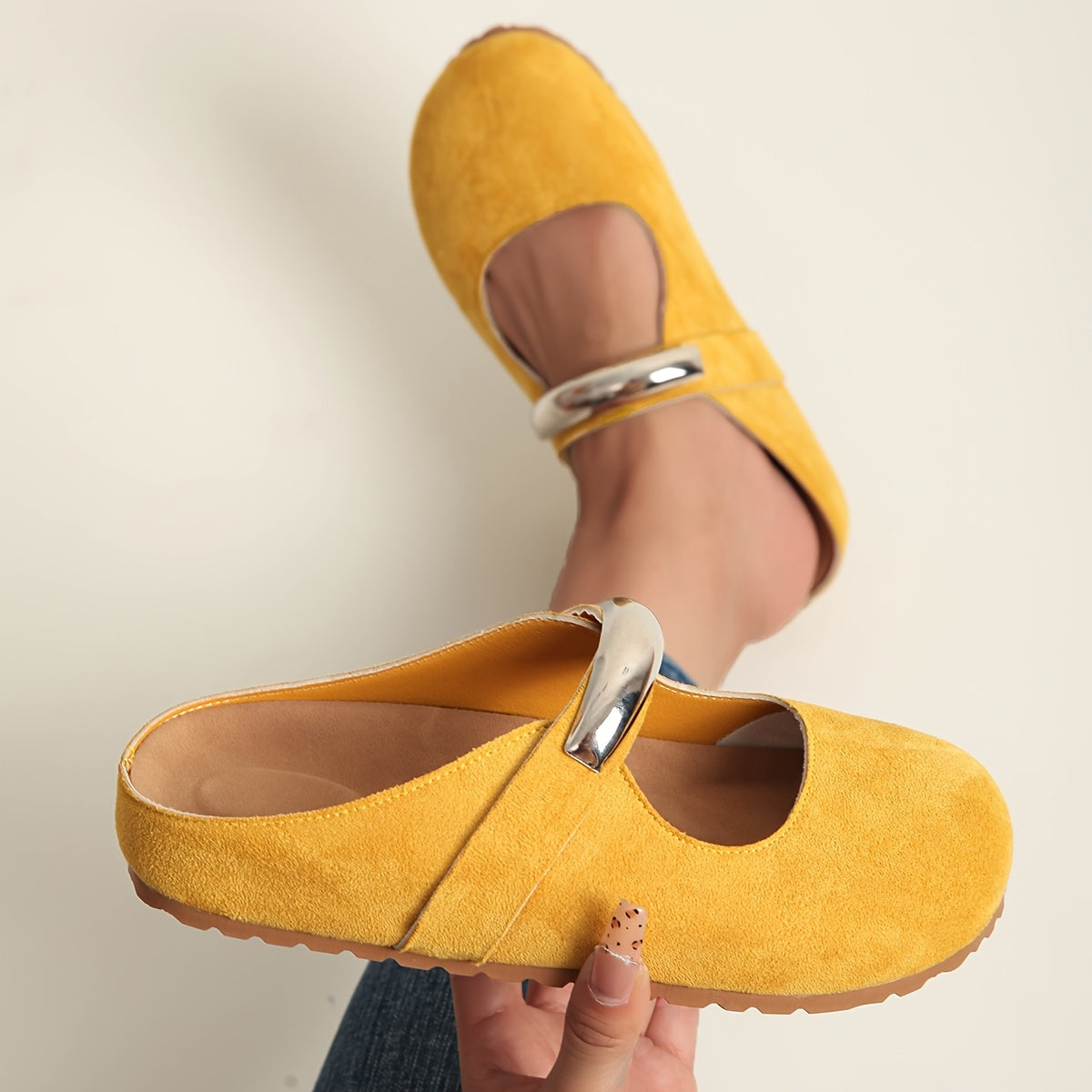 Women's Slip-On Loafers with Metal Buckle Fabric Upper EVA Sole