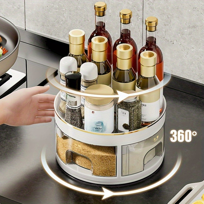 Durable Plastic Countertop Rack Rotating Spice Organizer with Multiple Compartments