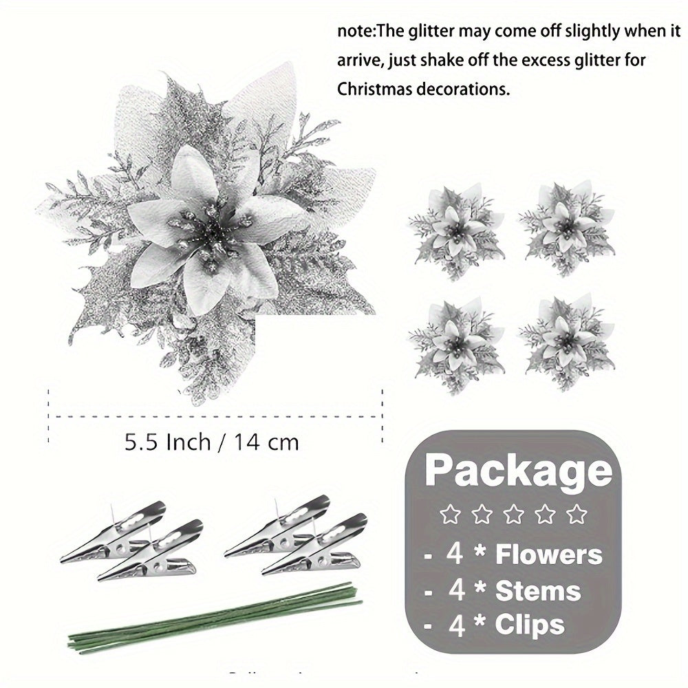 Artificial Flowers Set of 4 Red 5.5 Inch Stems with Clips for Decorations