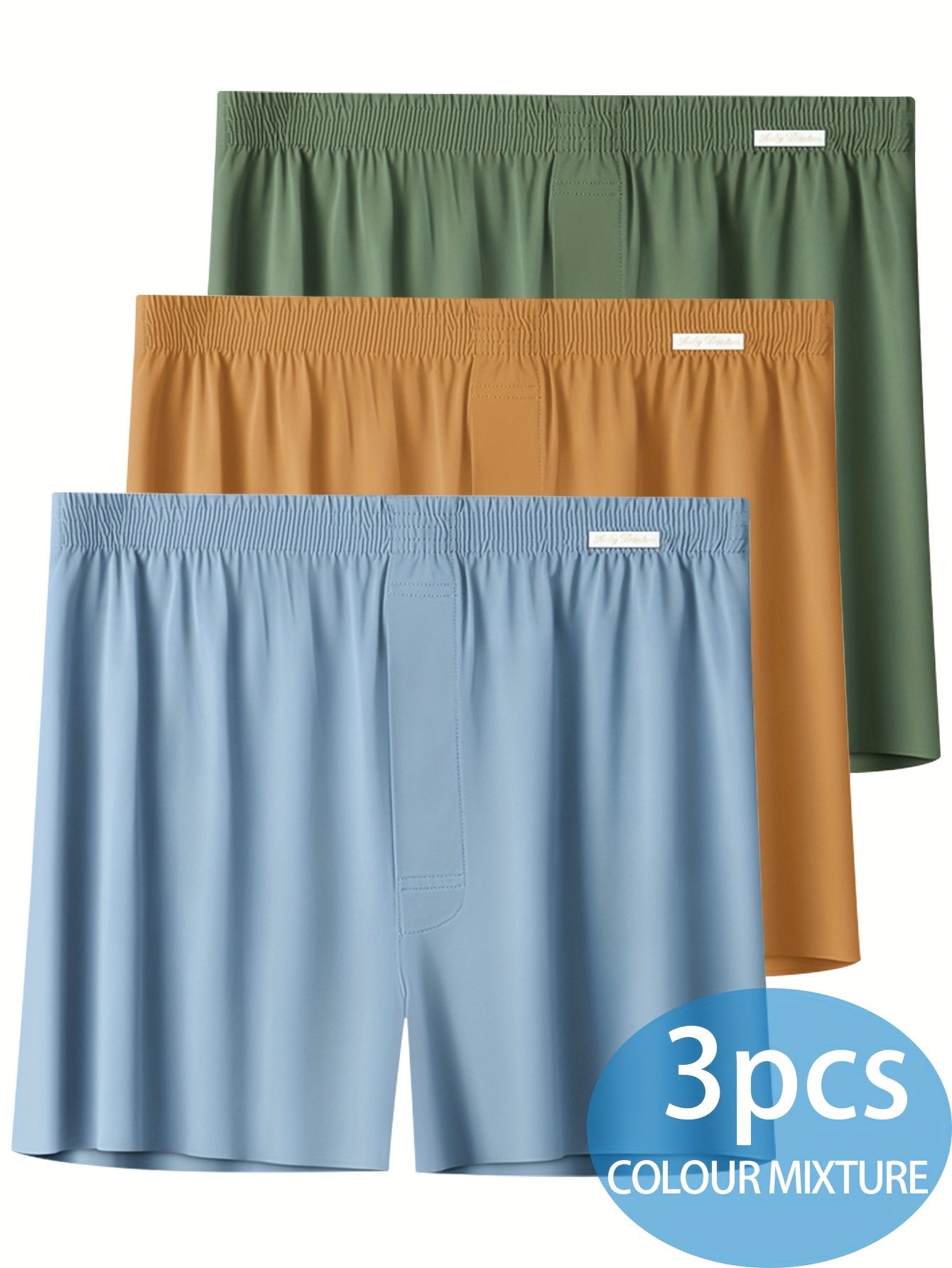 Men's Boxer Shorts Set of 3 Breathable Seamless Loose Fit Polyester Elastane Summer Sports Casual Green Orange Blue