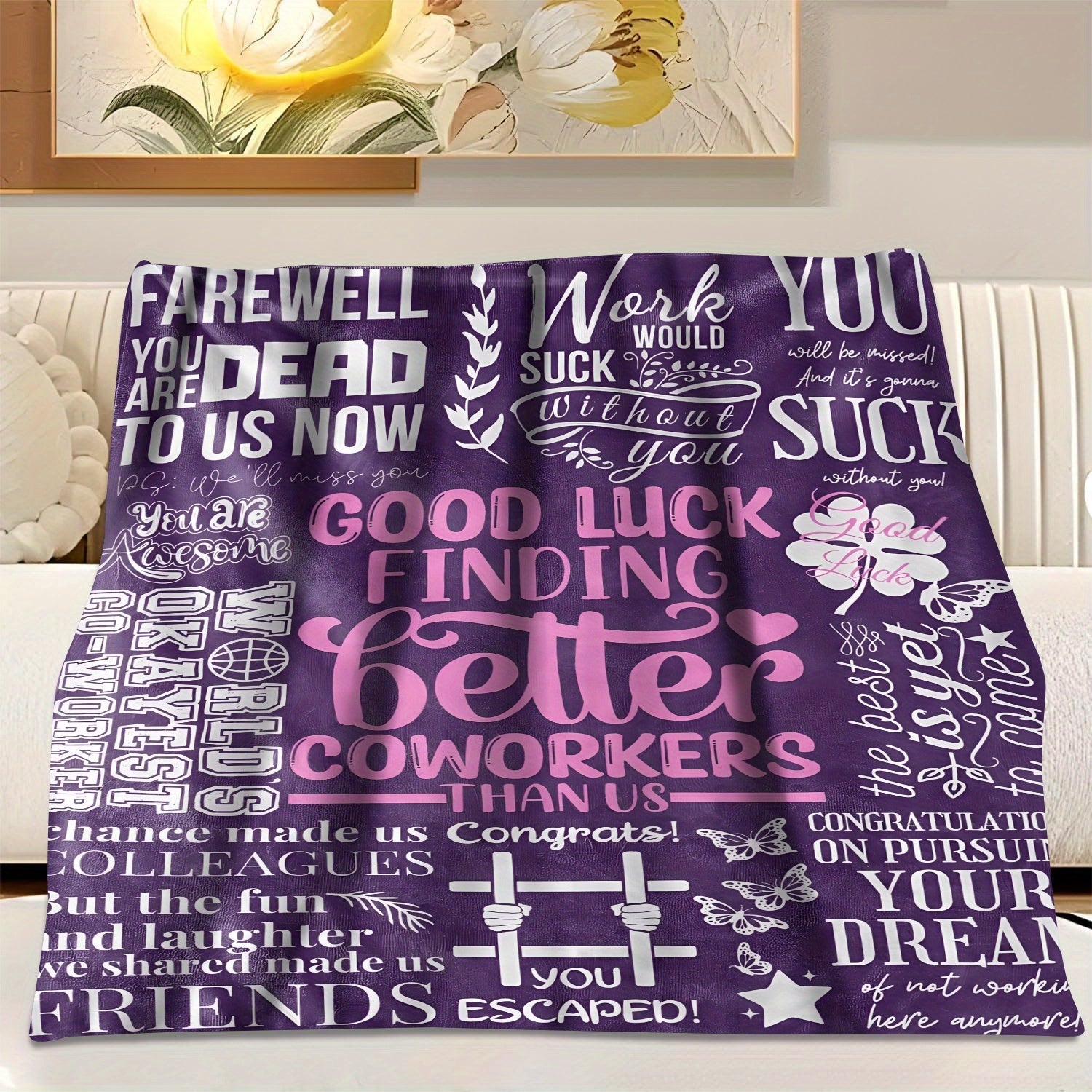 Polyester Flannel Throw Blanket for Colleagues Purple Digital Print Soft Gift