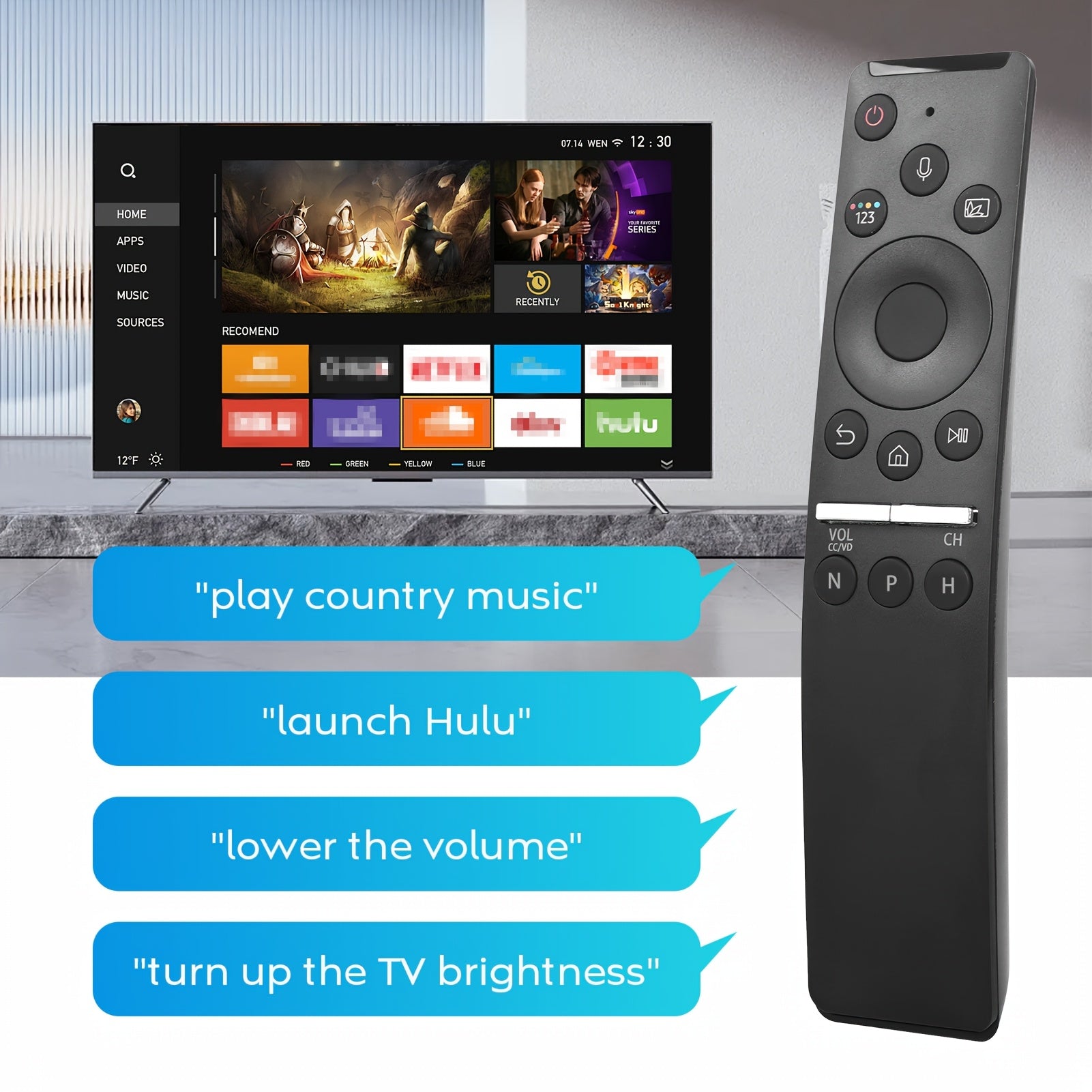 Voice Remote Control for Smart TVs with Ergonomic Design and Voice Search Compatibility
