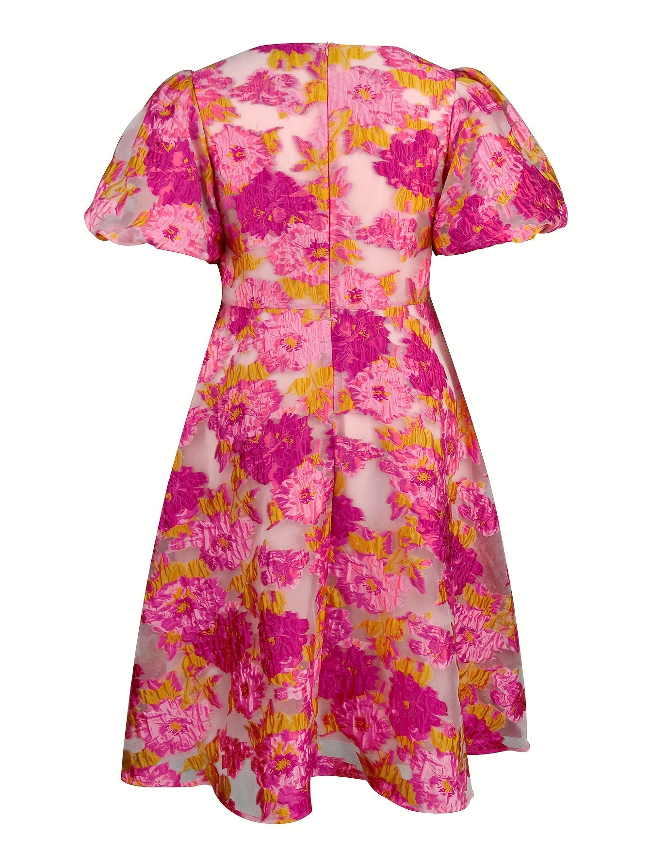 Women's Bohemian Floral Midi Dress V-Neck Puff Sleeve Party Wedding