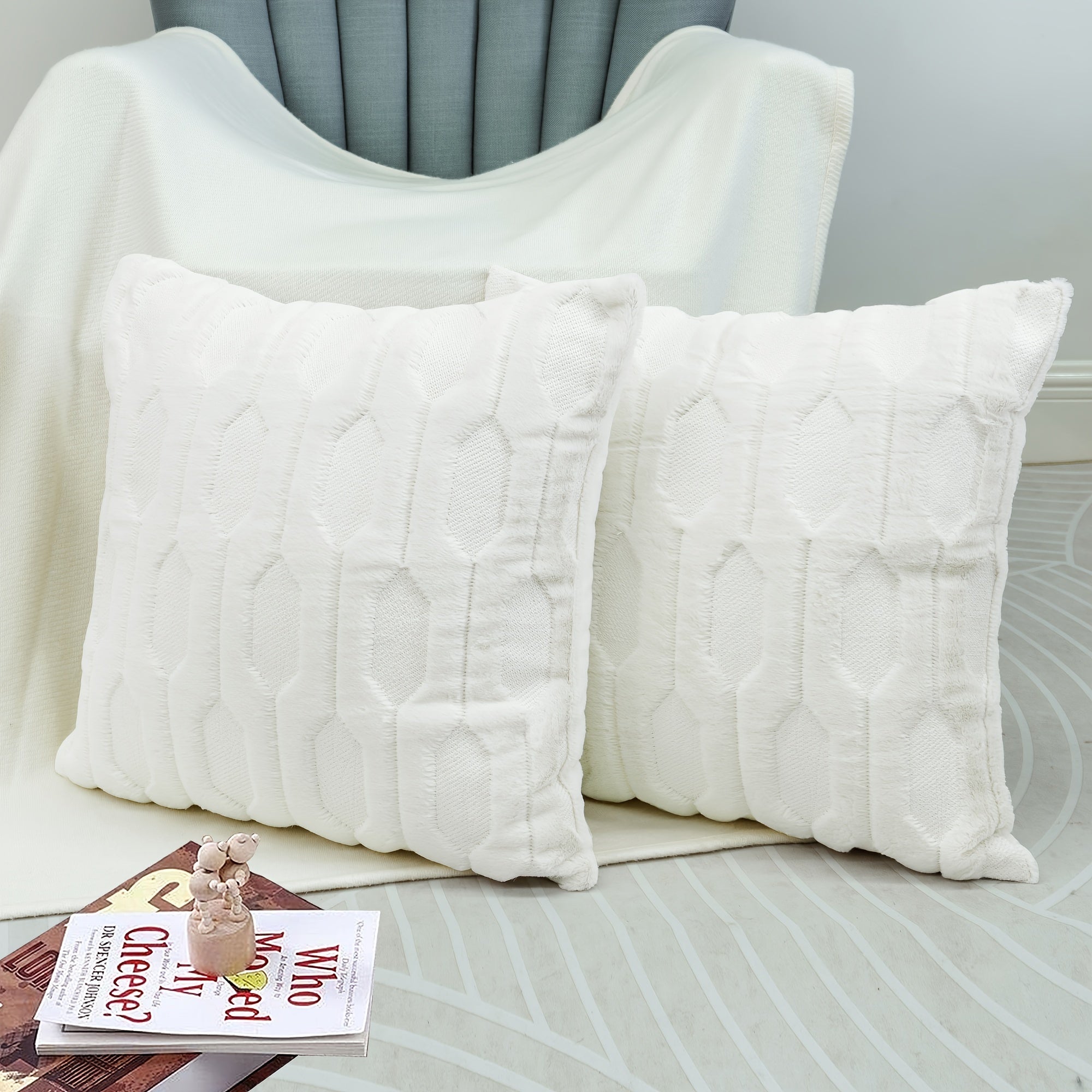 Soft Faux Fur Pillow Cover with Tatami Embroidery for Sofa Couch Bedroom Decor