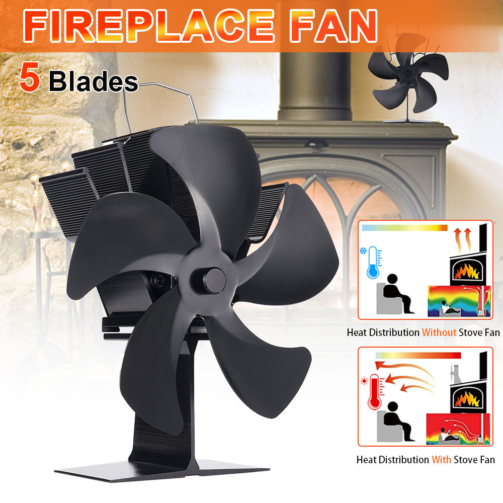 5-Blade Portable Fireplace Fan for Log Burners and Stoves Efficient Heat Distribution
