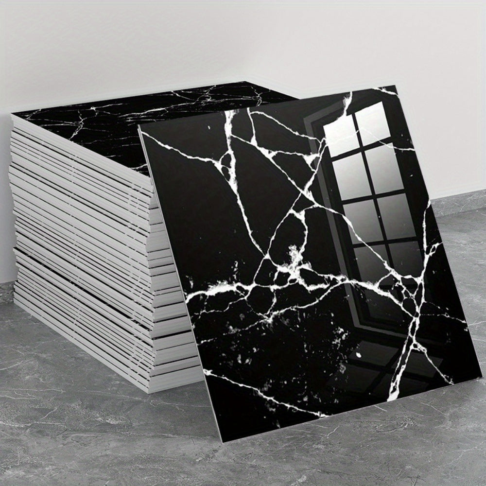Luxury Black and White Marble Self-Adhesive Wall Panels 30x30cm Waterproof PVC for Kitchen Bathroom Living Room