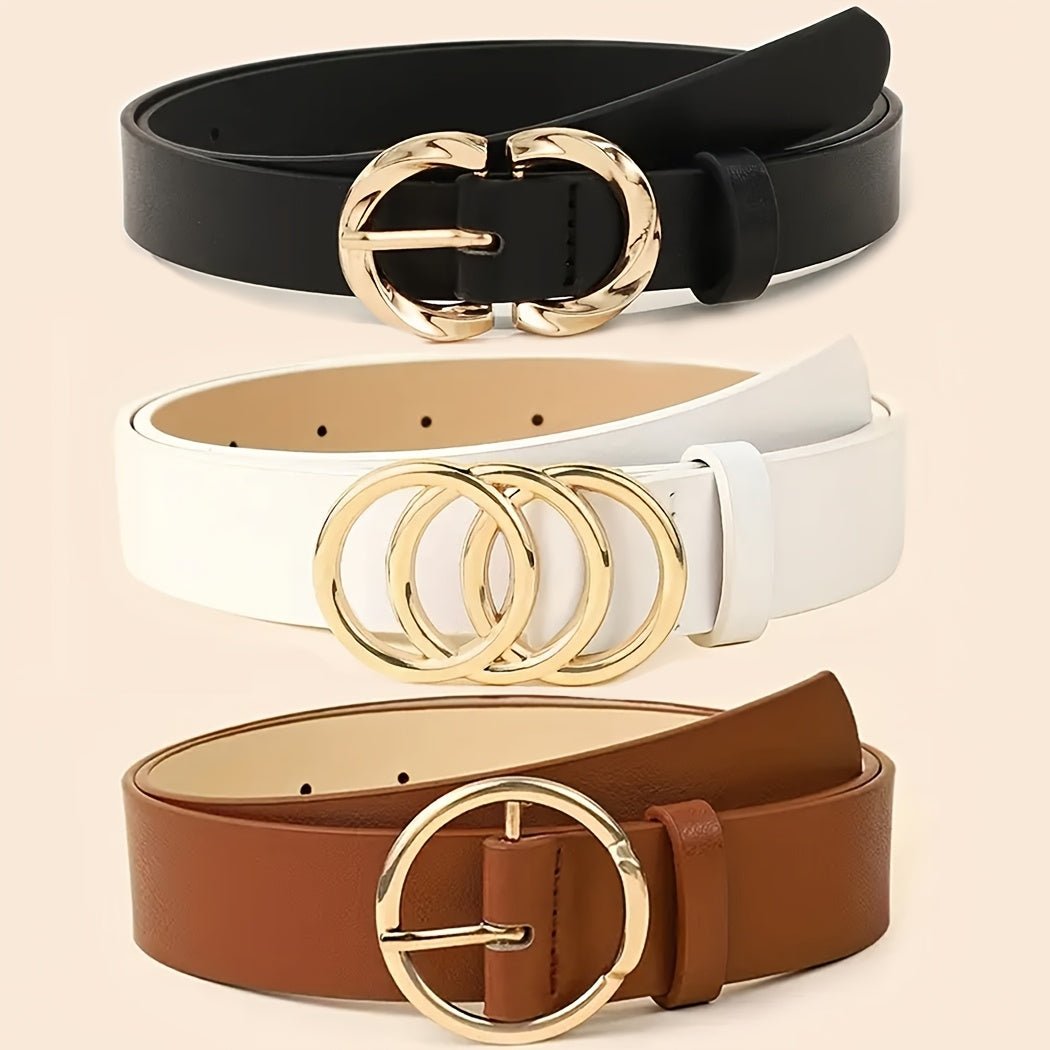 Набор из трех женских ремней из искусственной кожи с металлической пряжкой для повседневной и ежедневной носки