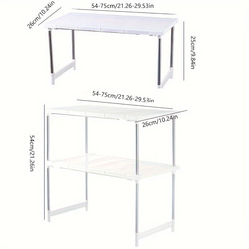 Регулируемый раздвижной кухонный органайзер под раковиной - прочная пластиковая полка для хранения в шкафах и столешницах, идеально подходит для столовых приборов