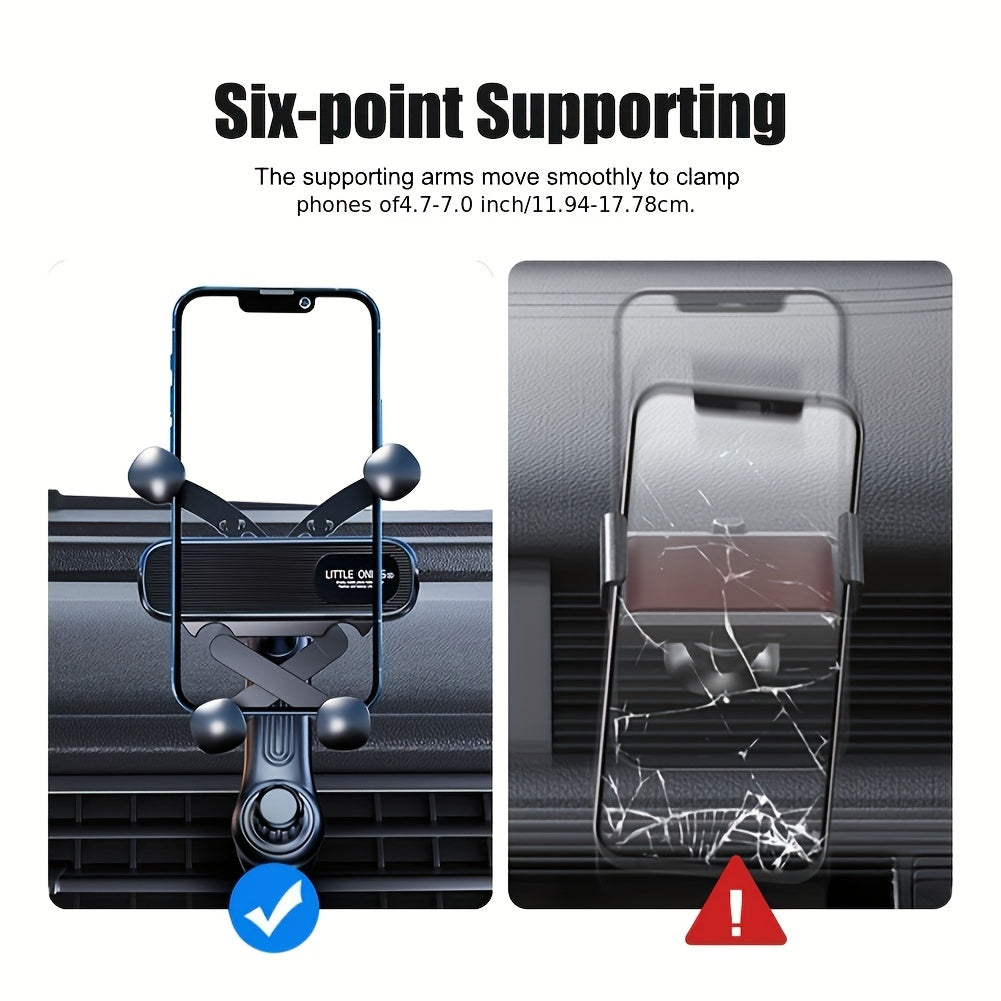 Waterproof ABS Car Phone Mount with Gravity Lock Anti-Shake Adjustable Air Vent Grip