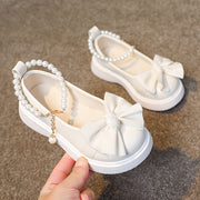 Girls' PU Mary Jane Flats with Pearl and Bow Accents for Parties and Casual Wear