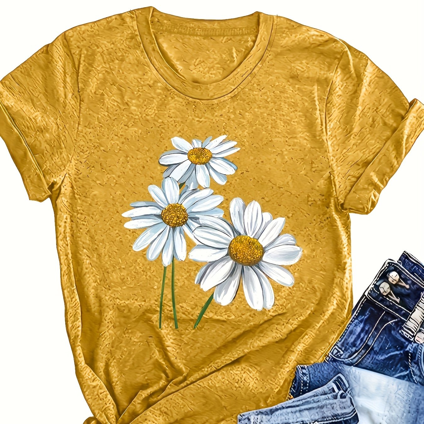 Women's Summer Floral Print T-Shirt Soft Pink Short Sleeve Breathable Top