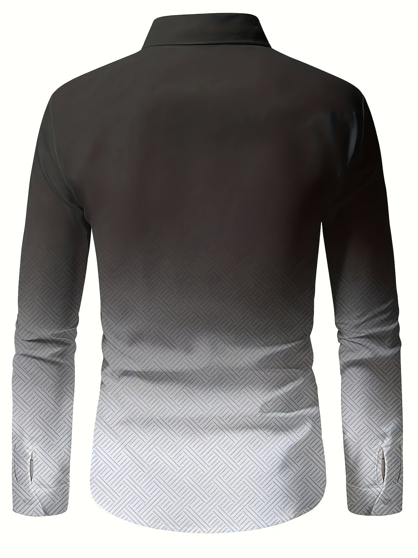 Erkaklar uchun tasodifiy uzun yengli ko'ylak, geometrik ombre bosma va tugmachali yaka, oddiy kesim, 95% polyester, 5% spandeks, to'qilgan mato, bahor/kovak - kattalar, katta o'lcham