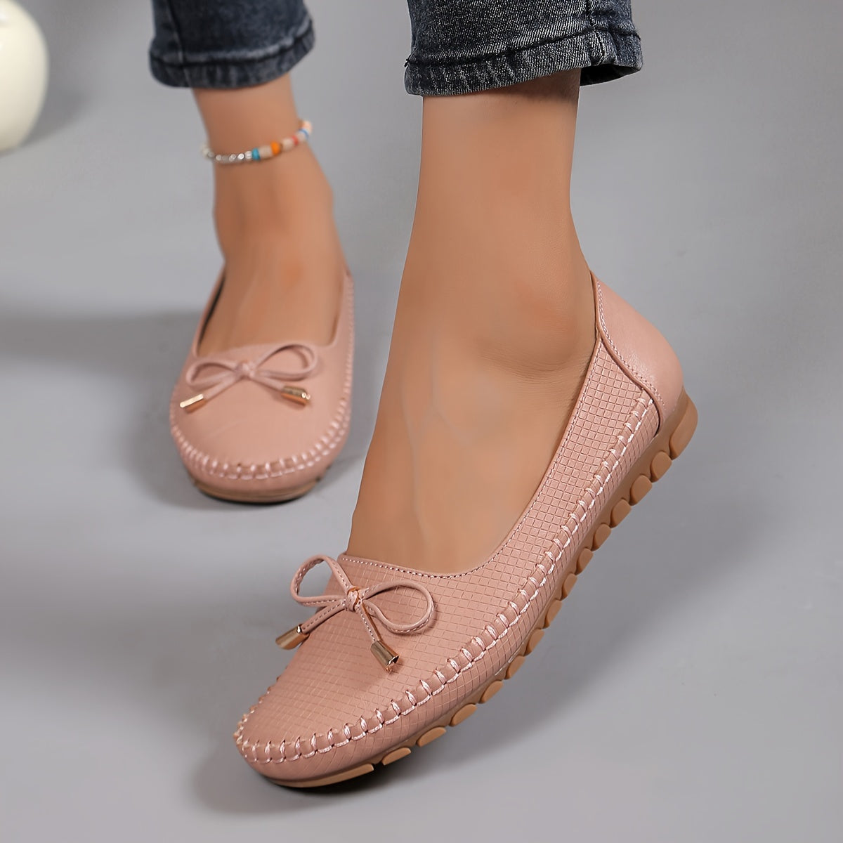Women's Flat Shoes Bow Solid Color Soft Sole Casual Comfortable Lightweight