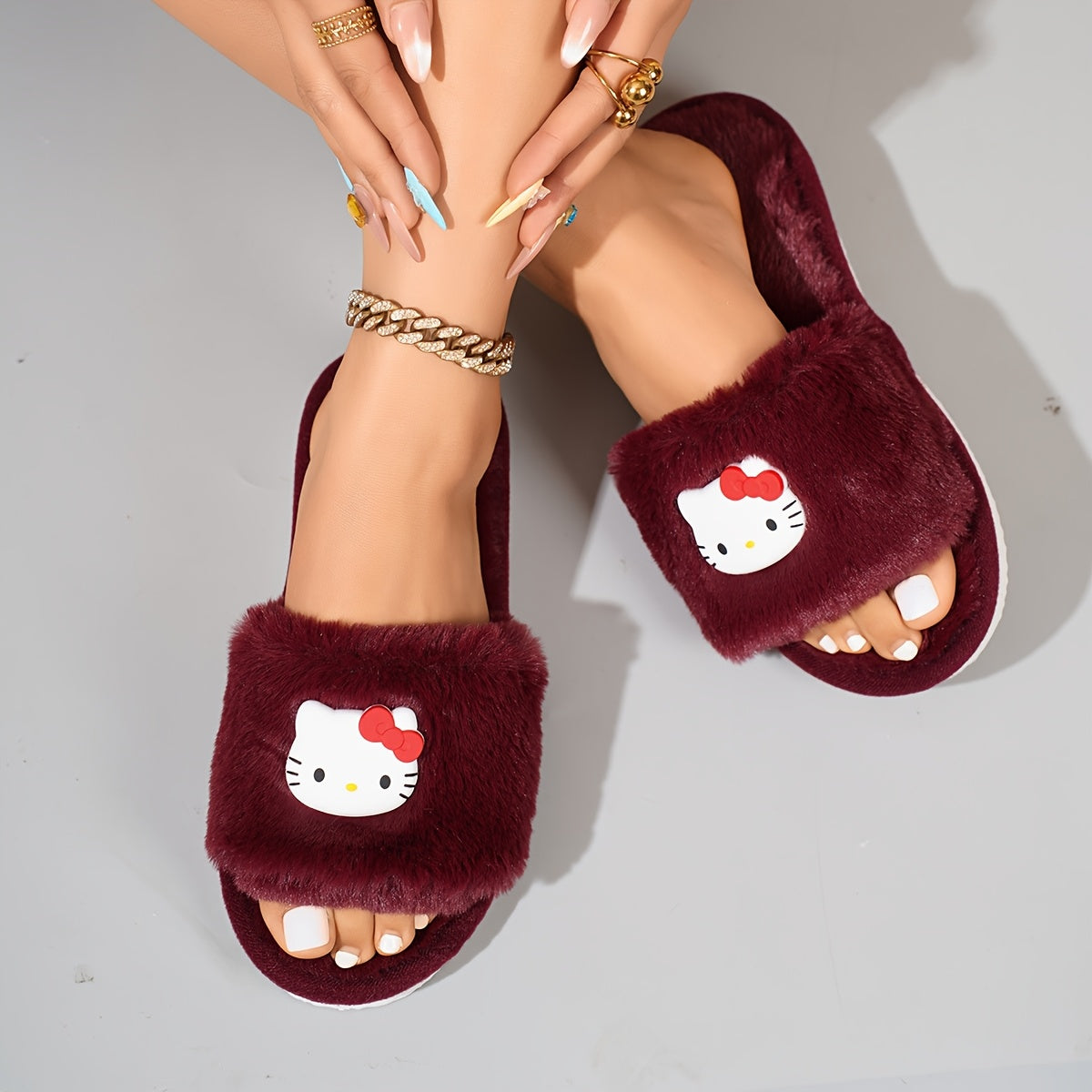 Women's Faux Fur Slip-On Slippers with Bow Decor Indoor Outdoor Comfortable