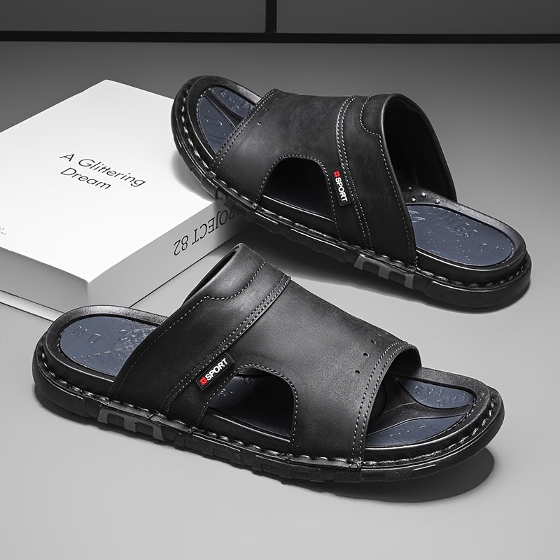 Yozgi plyaj kiyimlari uchun mustahkam mikrofiber sintetik yuqori qismi va kauchuk taglikka ega bo'lgan erkaklar uchun nafas oladigan slayd sandallar.