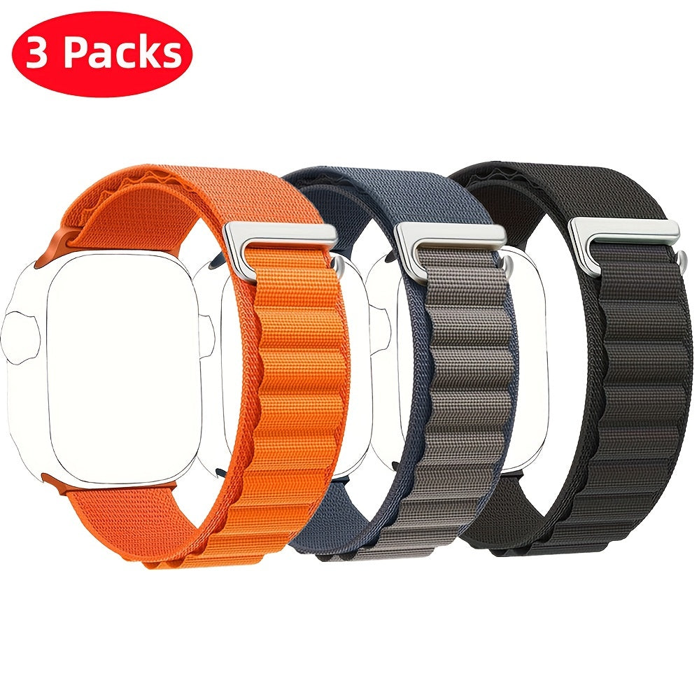 Alpine Loop Nylon Sport Watch Bands for Apple Watch 42mm-49mm Adjustable C-Hook Closure Orange Gray Black