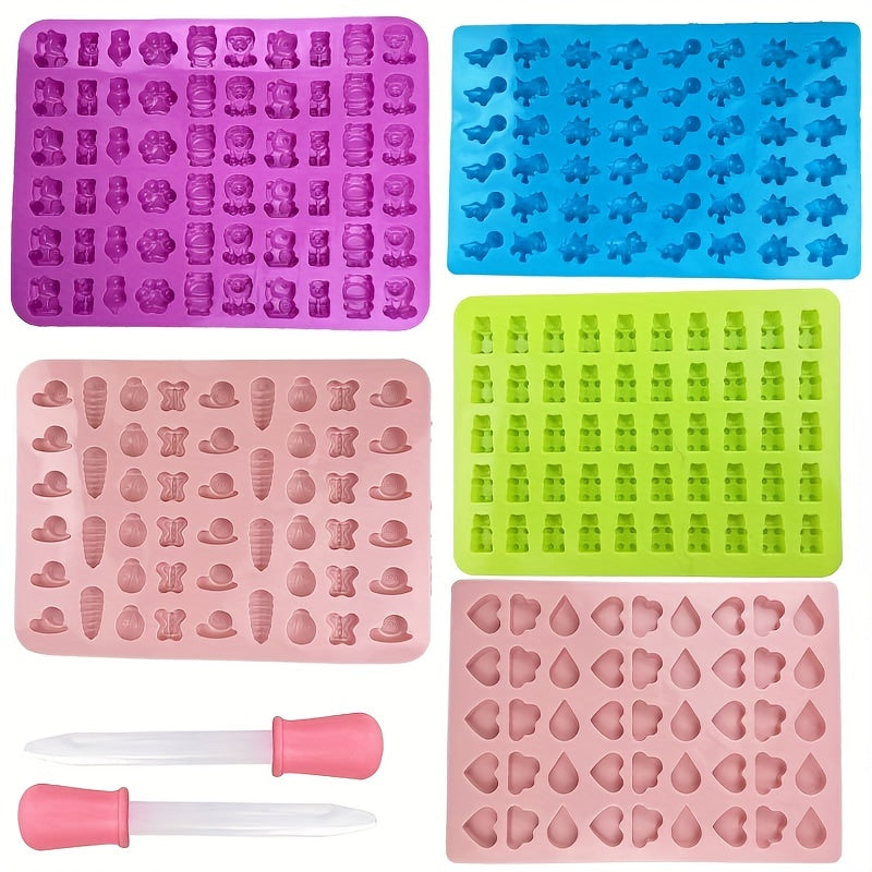 Silicone Candy Molds Set with Droppers for Gummies, Chocolate, and Fondant