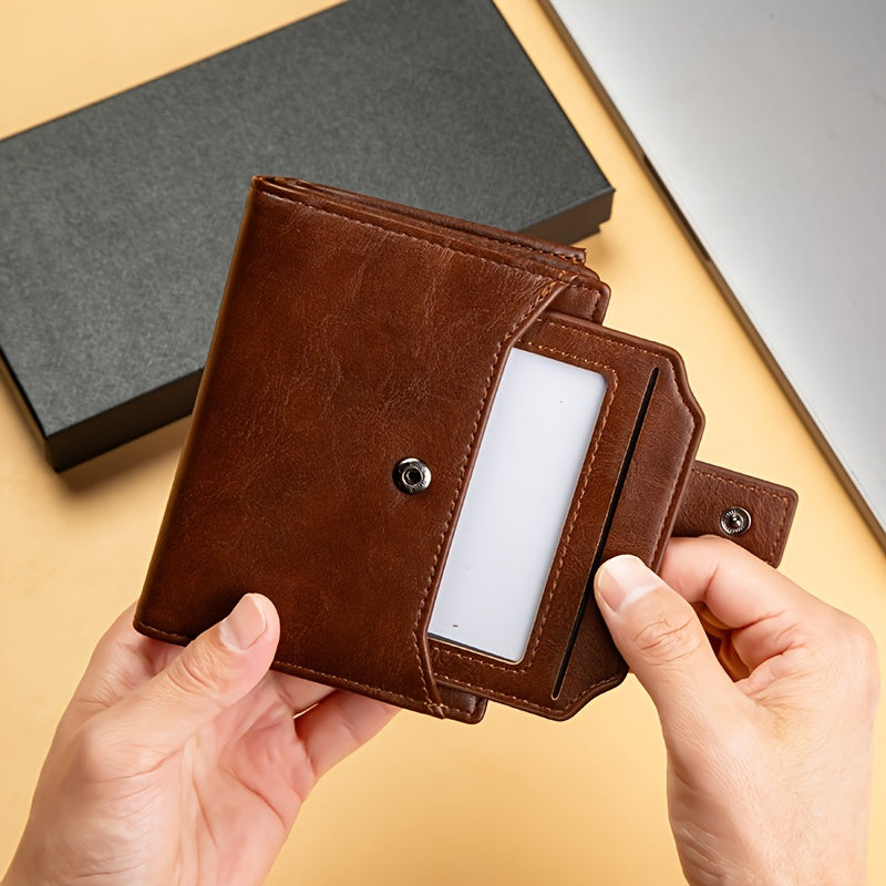 Мужской короткий кошелек из искусственной кожи с ретро-многокартными слотами, черный