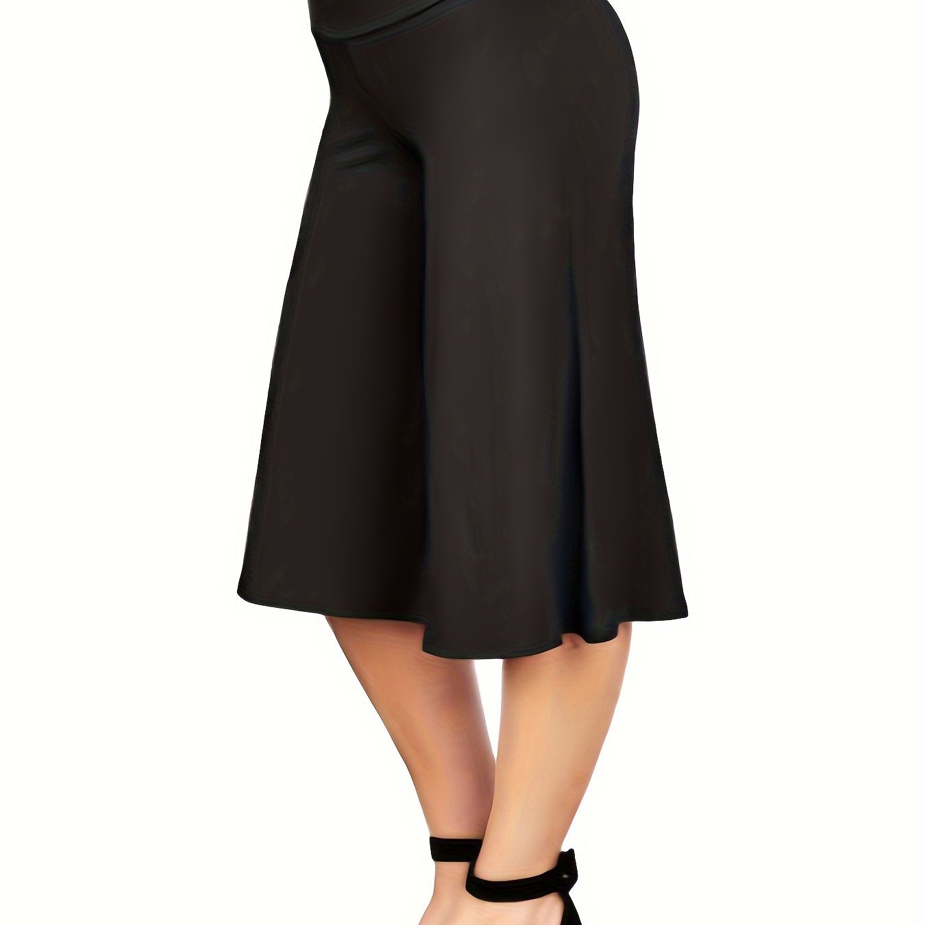 Plus Size Black Wide-Leg Pants High-Waisted Flowy Summer Fashion