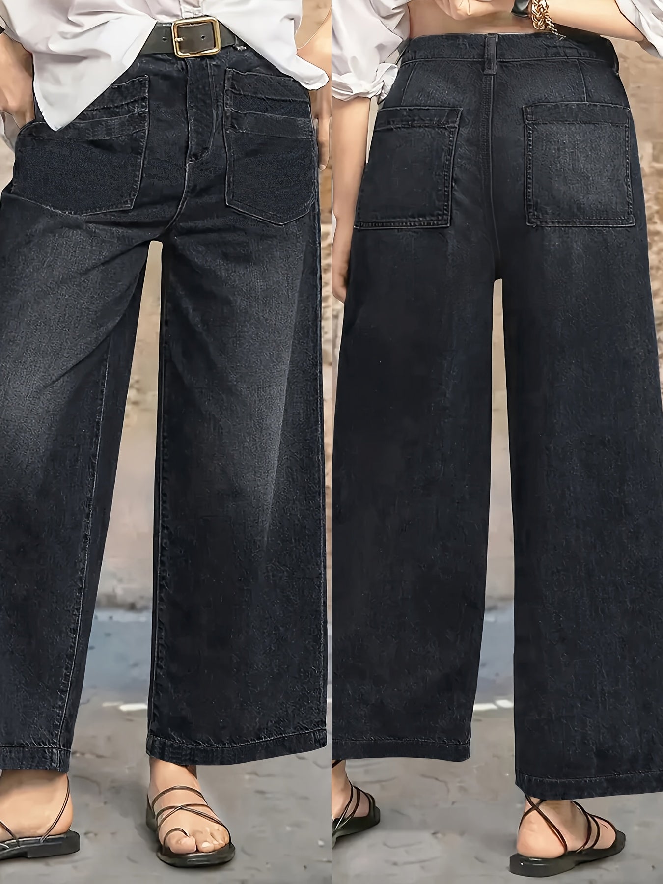 Women Plus Size Elastic Loose Fit Straight Leg Jeans Casual Denim