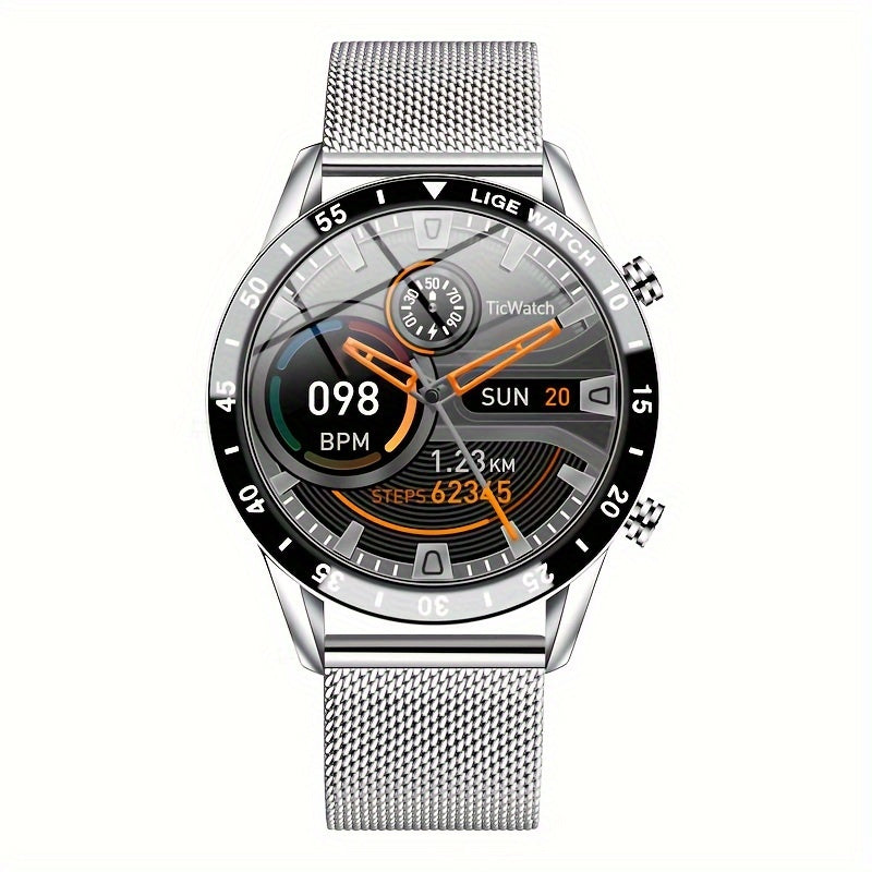 Men's Touch Screen Steel Band Waterproof Fitness Smartwatch for Sports and Activity