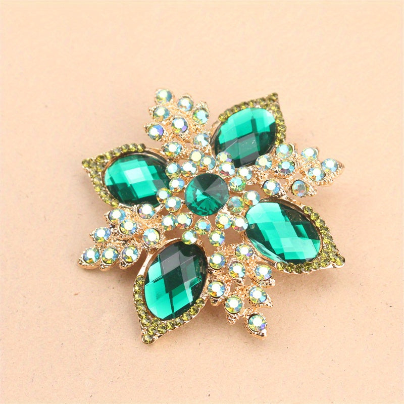 Elegant Flower Brooch Pin Enamel Rhinestones Gift for Her