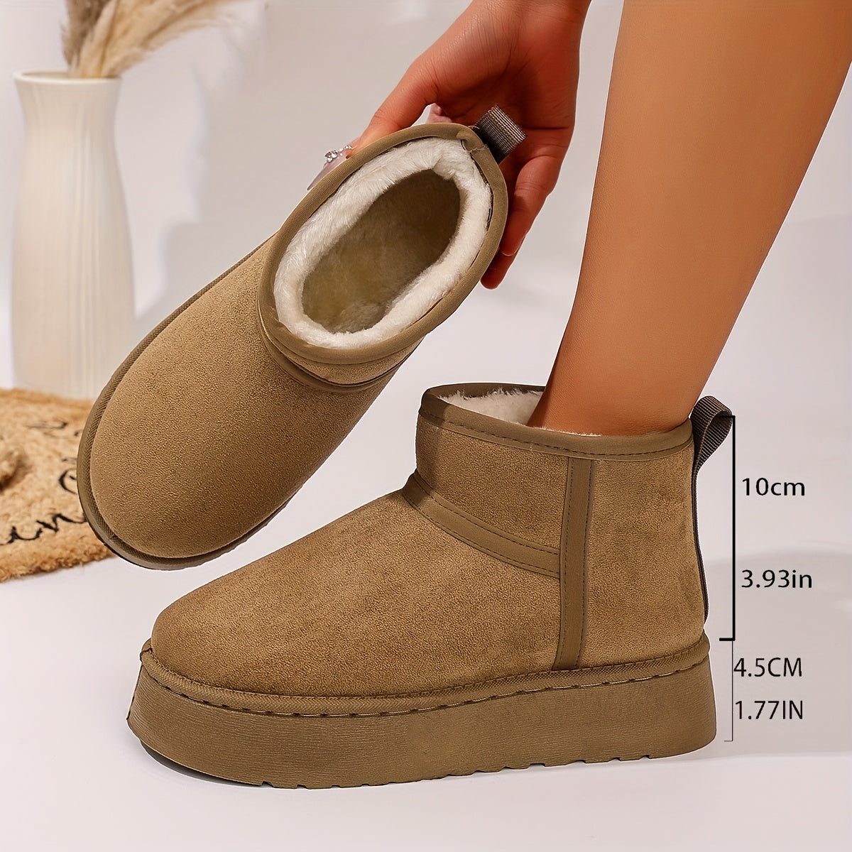 Women's Cozy Faux-Fur Slip-On Winter Snow Boots Casual Mid-Heel