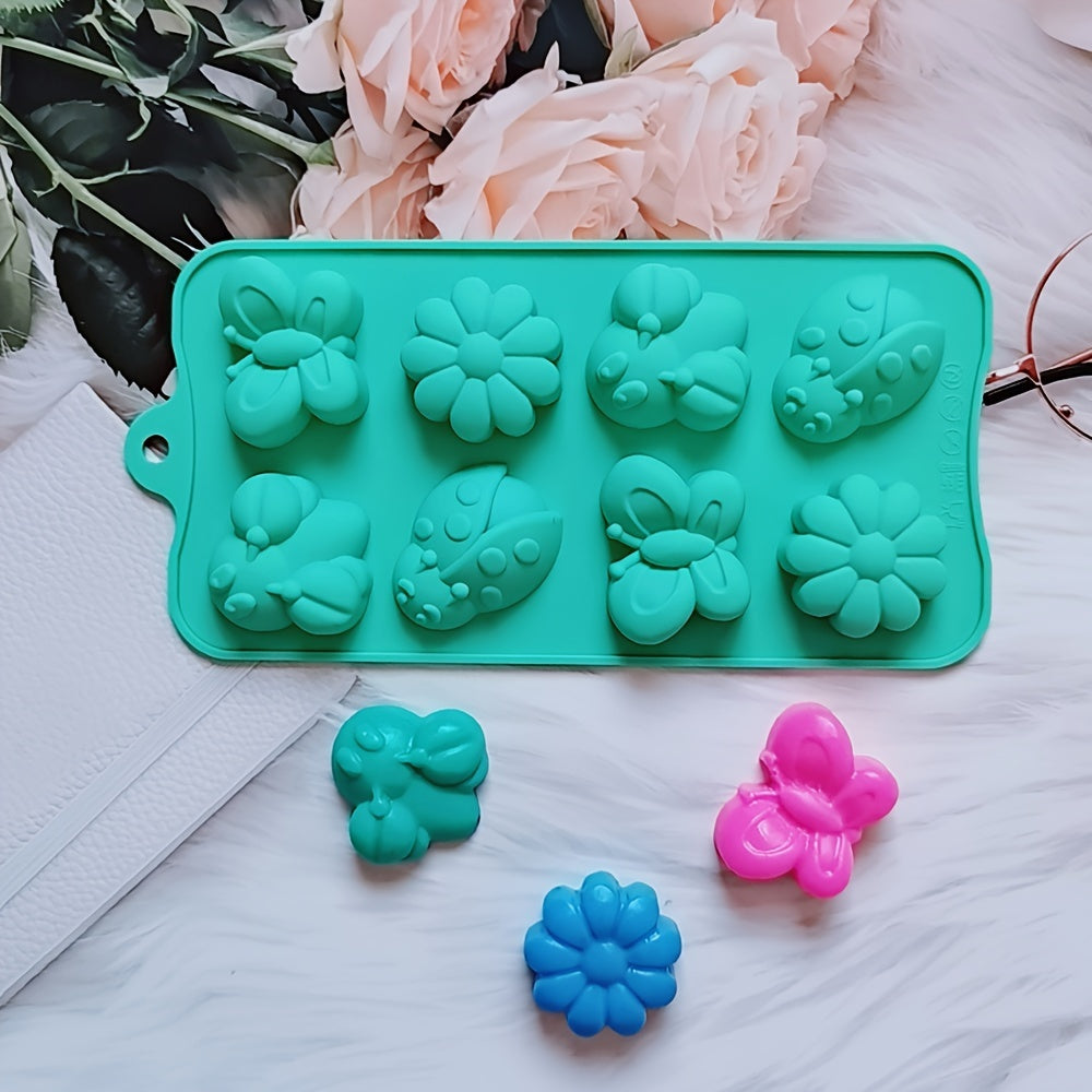 Silicone Mold 8 Cavities Butterfly and Insect Shapes for Cake Decoration and Candy Making