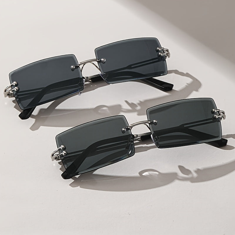 Erkaklar uchun to'rtburchak ramkasiz shisha to'plami, zamonaviy va vaqt o'tmas ko'zoynaklar