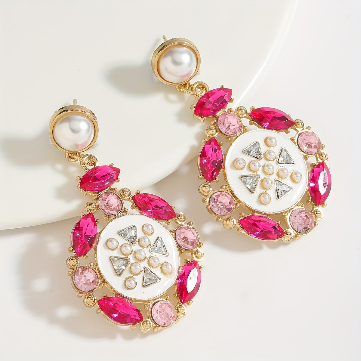 Women's Rhinestone Flower and Teardrop Earrings Alloy Stainless Steel Jewelry for Valentine's Day and Festive Occasions