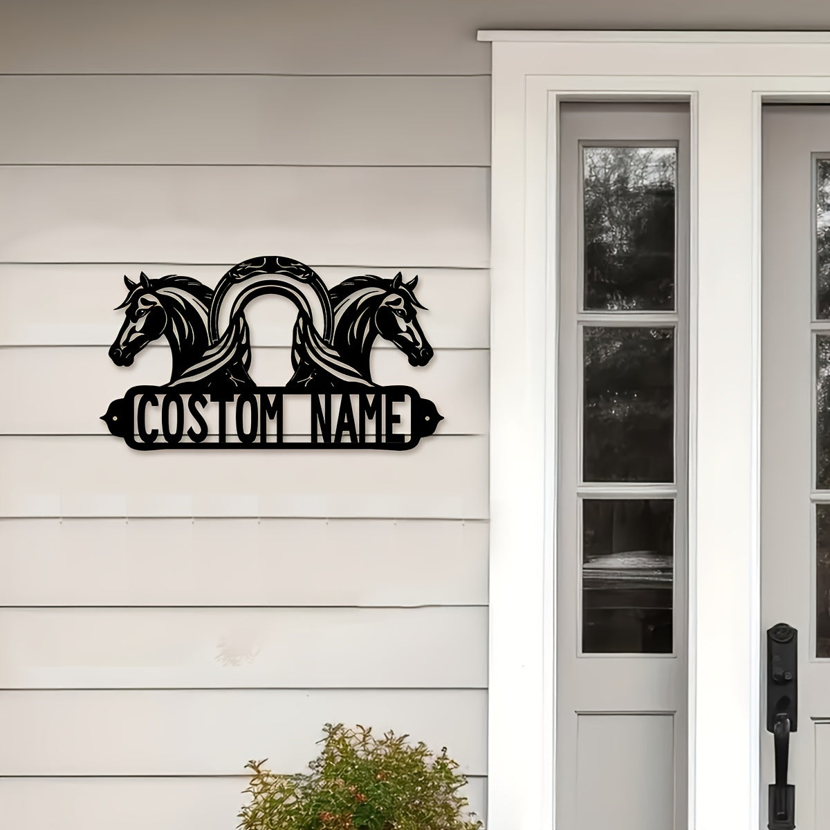 Customizable Black Iron Horse Wall Art Rustic Farmhouse Metal Sign for Home Office Porch Patio