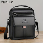 Men's Vintage Business Casual Shoulder Bag Black with Multiple Compartments and Zippered Pockets