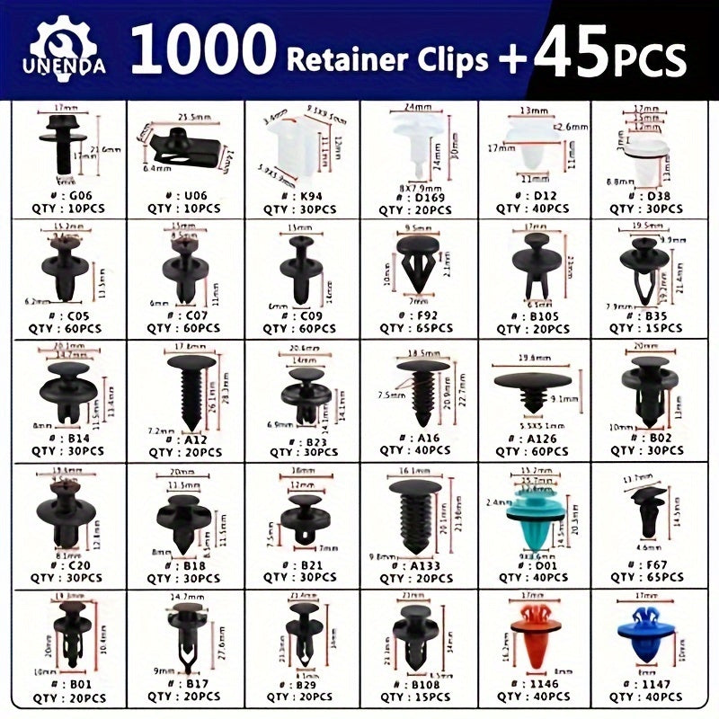 Car Fasteners Set 1000pcs Durable ABS Auto Clips for Bumper Edge Rivets