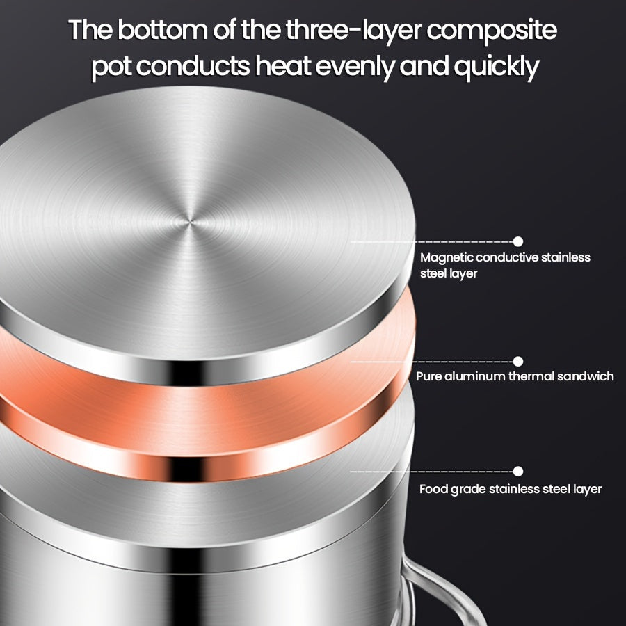 Juego de 3 ollas de vapor de acero inoxidable con cesta, distribución uniforme del calor, diseño duradero