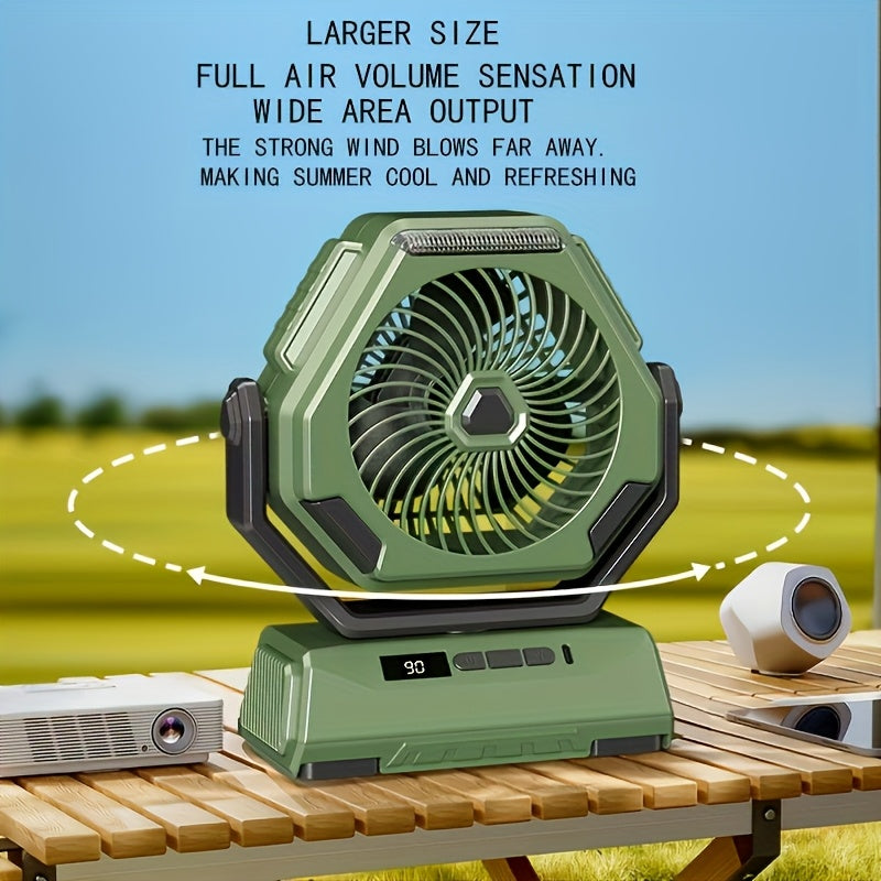 6000mAh batareyali va USB orqali zaryadlanadigan portativ stol ventilyatori - 3 tezlik sozlamalari, LED yoritish, ofis, sayohat va ochiq havoda foydalanish uchun ixcham dizayn - Zaryadlanadigan portativ ventilyator