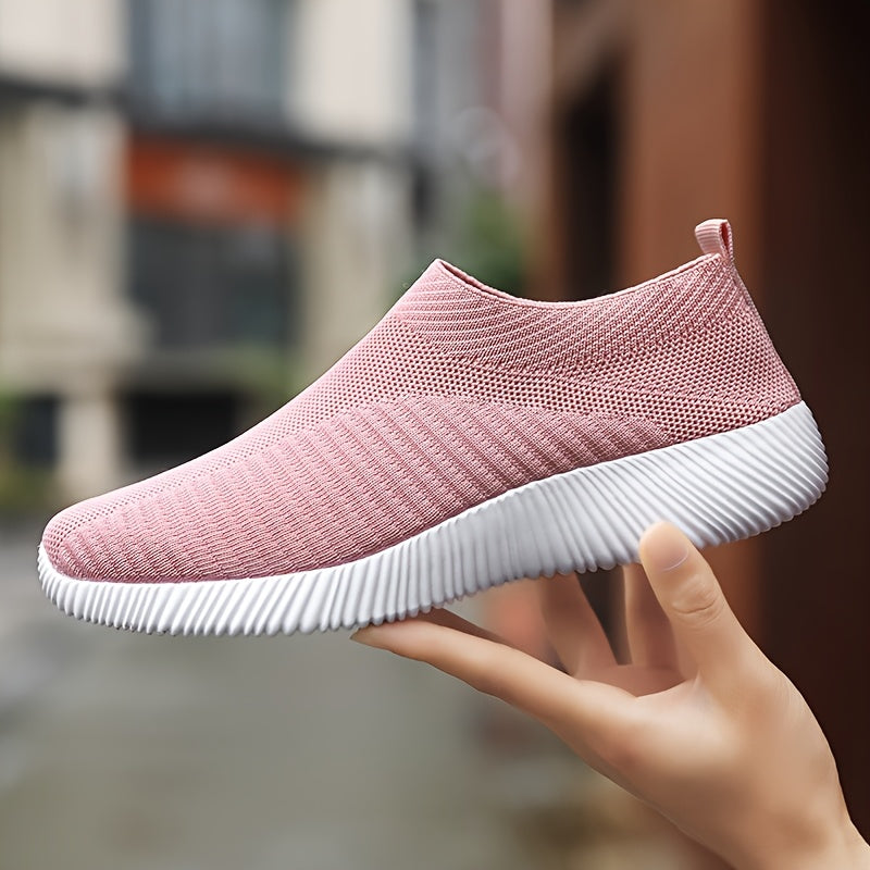 Women's Breathable Mesh Slip-On Sneakers Casual Walking Shoes Solid Color