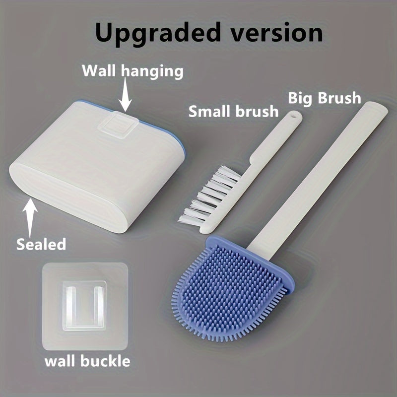 Wall-Mounted Toilet Brush Set with 2 Brushes and Silicone Head for Household Cleaning